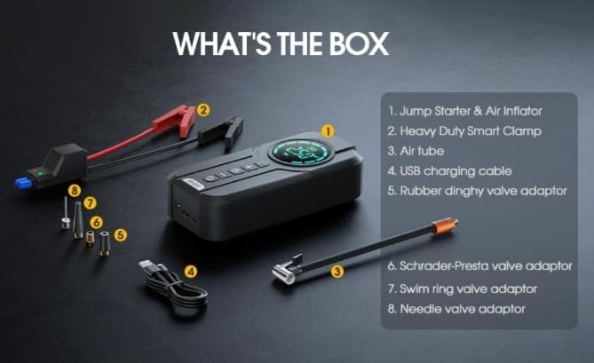 4-in-1 Emergency Car Jump Starter, Tyre Inflator, Power Bank & Flashlight