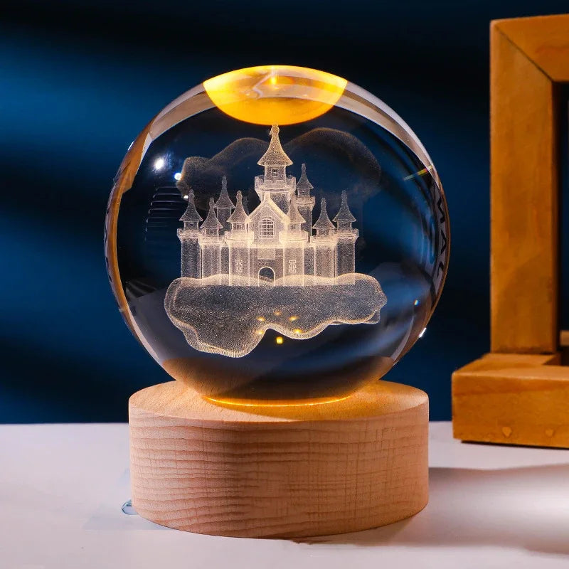 3D Castle Crystal Ball Night Light Projection LED Lamp