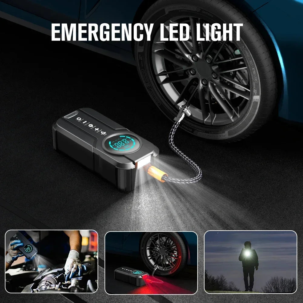 4 in 1 Car Emergency Booster, Tyre Inflator, Power Bank, Flashlight & Gloves