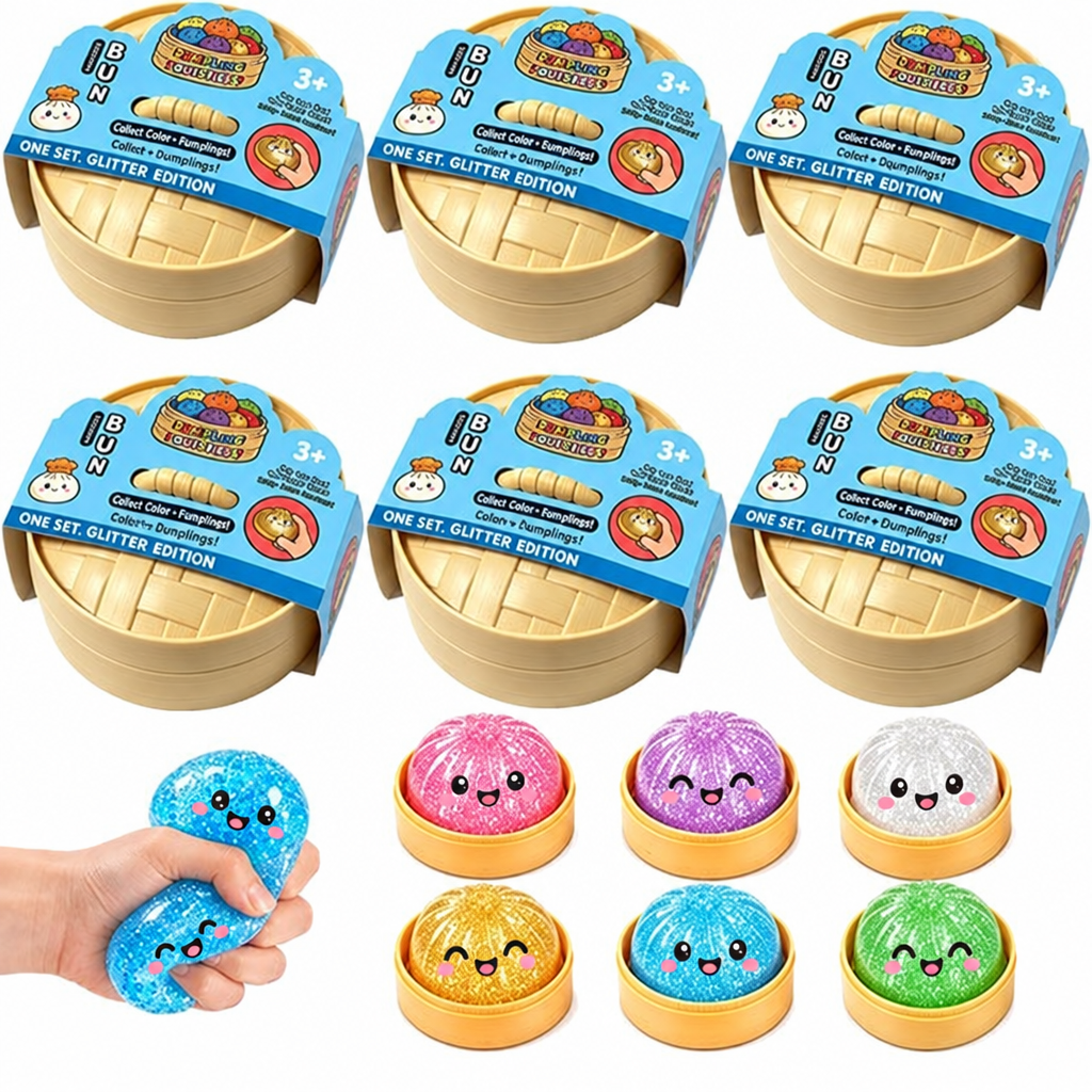 6 Pack Large Mystery Squishy Dumplings (9,5cm) - Glitter Edition