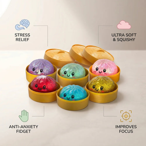 12 Pack (Full Box) Large Mystery Squishy Dumplings (9,5cm) - Glitter Edition